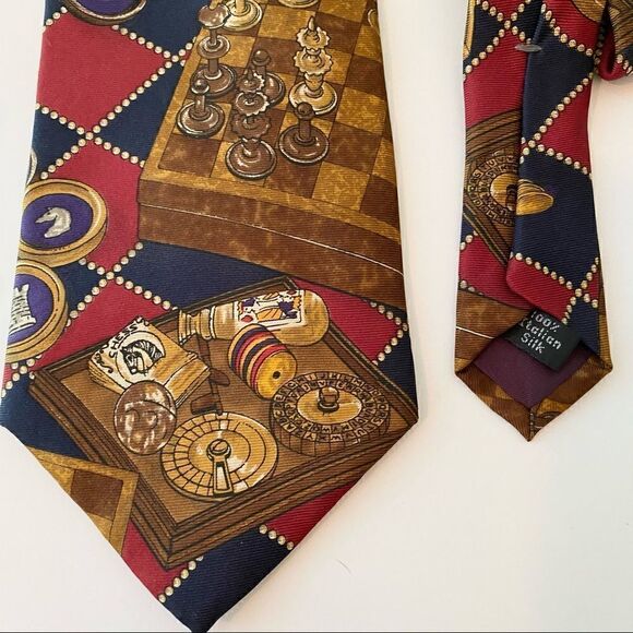 Vintage Halston Gaming Chess Poker Silk Tie - Picture 1 of 4